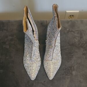 Betsey Johnson Silver Crystal Pointed Ankle Booties..womens 6.5...no box